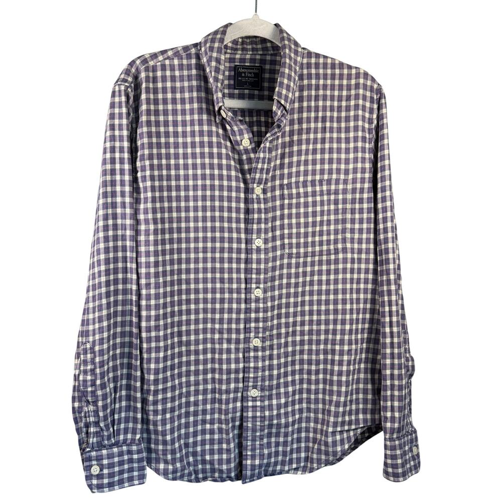 Abercrombie & Fitch Purple Grey Plaid Men’s Long Sleeve Button Up Shirt Size L
